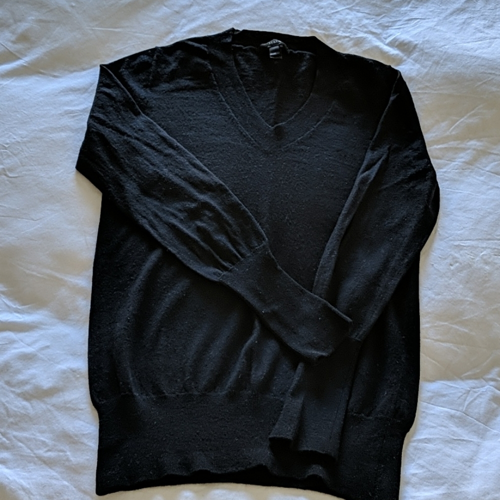 JCrew Black V neck wool sweater, M